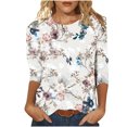 thumbnail image 1 of Pompotops T-shirt Mode Femme Imprimé Ample Mi-Longueur Manches 3/4 Blouse Col Rond Hauts Décontractés, 1 of 5