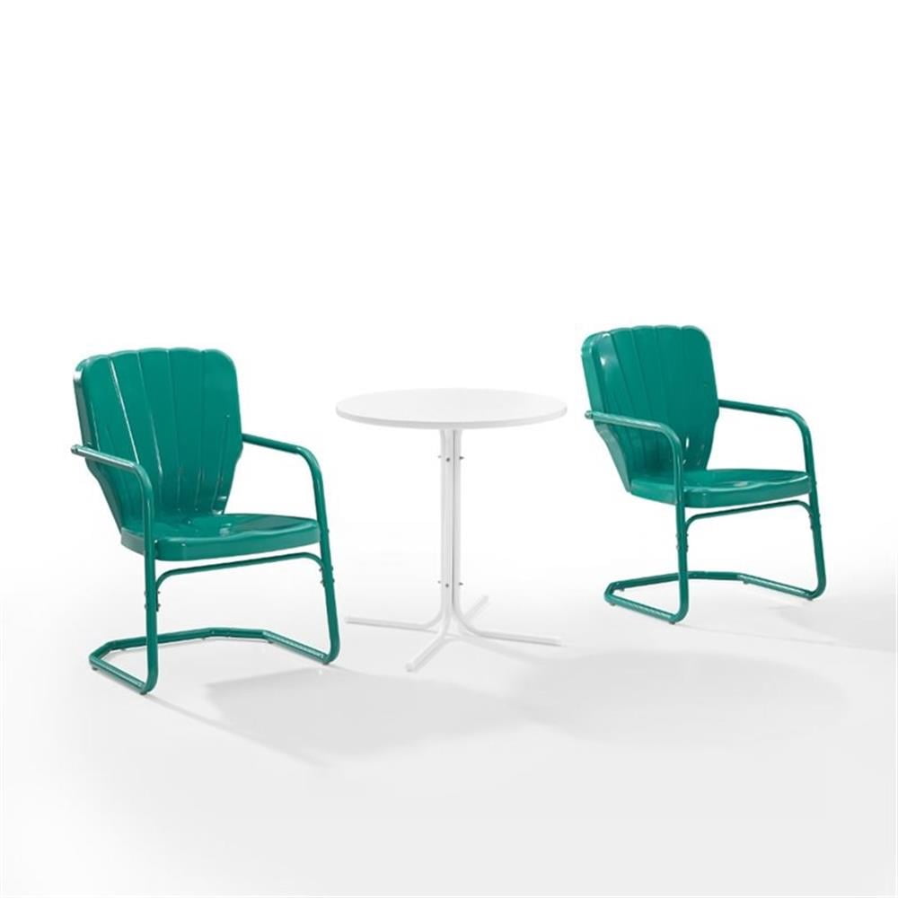 Crosley Furniture Ridgeland Ensemble Bistro d'Extérieur en Métal 3 Pcs, Fini Turquoise Lustré