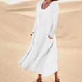 thumbnail image 1 of Robes Longues pour Femmes Mode Manches Longues Couleur Unie Coton Lin Col Rond Robe avec Poches Robe de Boîte de Nuit en Liquidation, 1 of 5