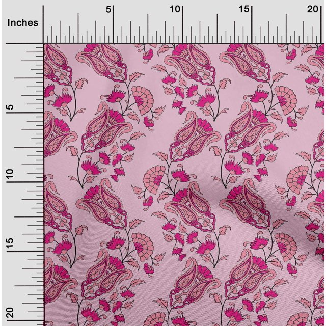 oneOone Silk Tabby Fabric Leaves|Floral & Paisley Block Printed Fabric 1 Yard 42 Inch Wide
