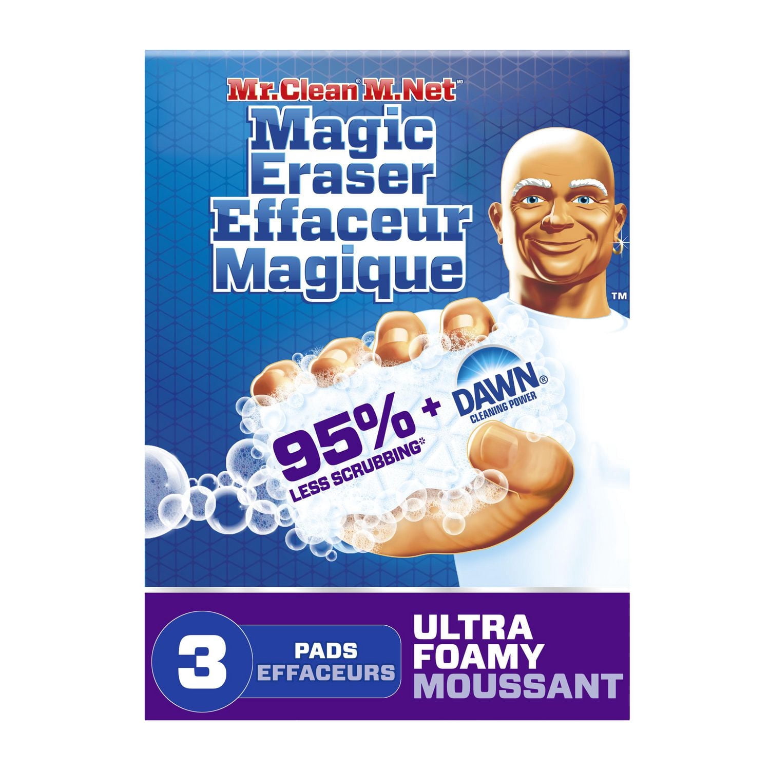 Mr. Clean Magic Eraser Ultra Foamy Multi Purpose Cleaner, Foaming Magic Eraser Sponge Multi Surface Cleaner, 3-Count