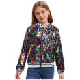 thumbnail image 2 of Aislor Girls Sparkle Sequin Bomber Jacket Glitter Jackets Long Sleeve Coat with Stripe Ribbed Cuffs Colorful 14, 2 of 6