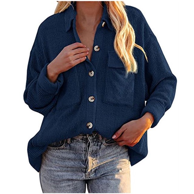 XZNGL Womens Long Sleeve Tops Womens Pockets Buttons Long Sleeve Tops Outwear Solid Color Turn-Down Collar Jacket Coat Womens Tops Long Sleeve Womens Jacket Winter Long Womens Coat