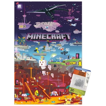 Minecraft – World Beyond 22.375" x 34" Wall Poster with Beechwood Magnetic Frame, by Trends International