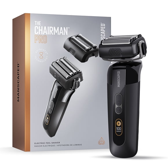 MANSCAPED® The Chairman™ PRO Men’s Foil Shaver - Two Interchangeable Blades, SkinSafe® Four-Blade Foil & Stubble Trimmer - Black