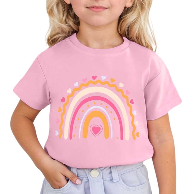 LUOGENLI T-Shirt pour Filles Enfants Mignon Imprimé à Manches Courtes Col Rond T-Shirt Chemises pour Filles Longueur Midi Jean 6-7 Ans