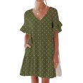 thumbnail image 4 of Liquidation d'Été 2025! Robe pour Femme Grande Taille, Liquidation de Robes d'Été pour Femmes, Robe d'Été Décontractée pour Femme Douce et Mignonne à Col en V avec Poches, Manches Courtes, Volants, 4 of 5