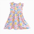 thumbnail image 1 of Zanarzt Tenues d'Été pour Filles Robe d'Été pour Filles avec Manches Fluides Robe à Motif Floral Robe à Imprimé Mignon Robes d'Été, Violet Foncé, 2-3 Ans, 1 of 5