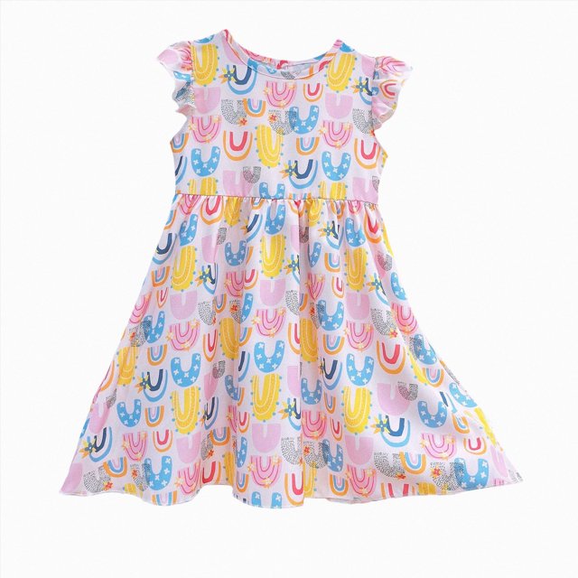 Zanarzt Tenues d'Été pour Filles Robe d'Été pour Filles avec Manches Fluides Robe à Motif Floral Robe à Imprimé Mignon Robes d'Été, Violet Foncé, 2-3 Ans