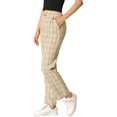 thumbnail image 1 of Unique Bargains Women's Plaid High-Rise Straight Leg Trousers with Pockets, Khaki, 3X-Large, 1 of 8