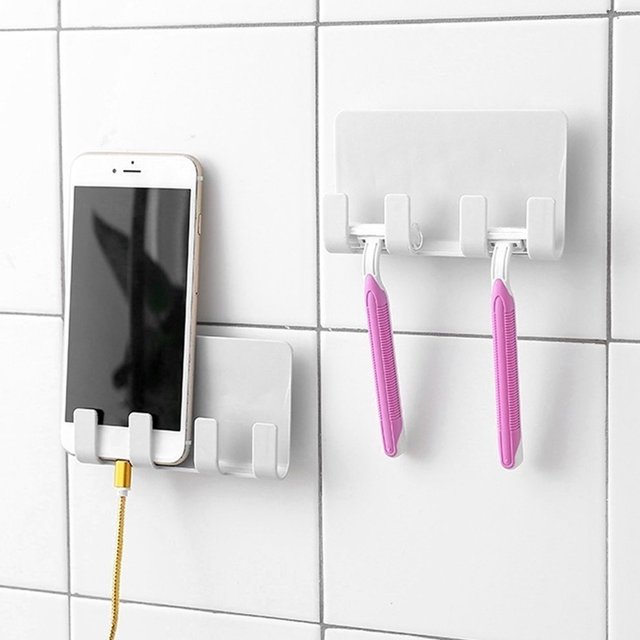 stanreset 2Pcs Practical Wall Phone Holder Socket Charging Box Shelf Bracket Stand Holder White 2Set