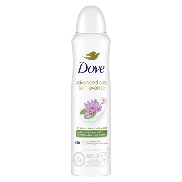 Dove Advanced Care Antiperspirant Dry Spray Waterlily & Cherry Blossom, 107 g