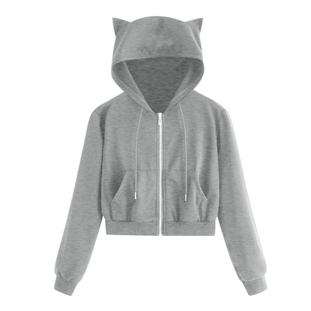 Chemise Décontractée à Manches Longues avec Poche Zippée pour Femmes, Sweat à Capuche Chat