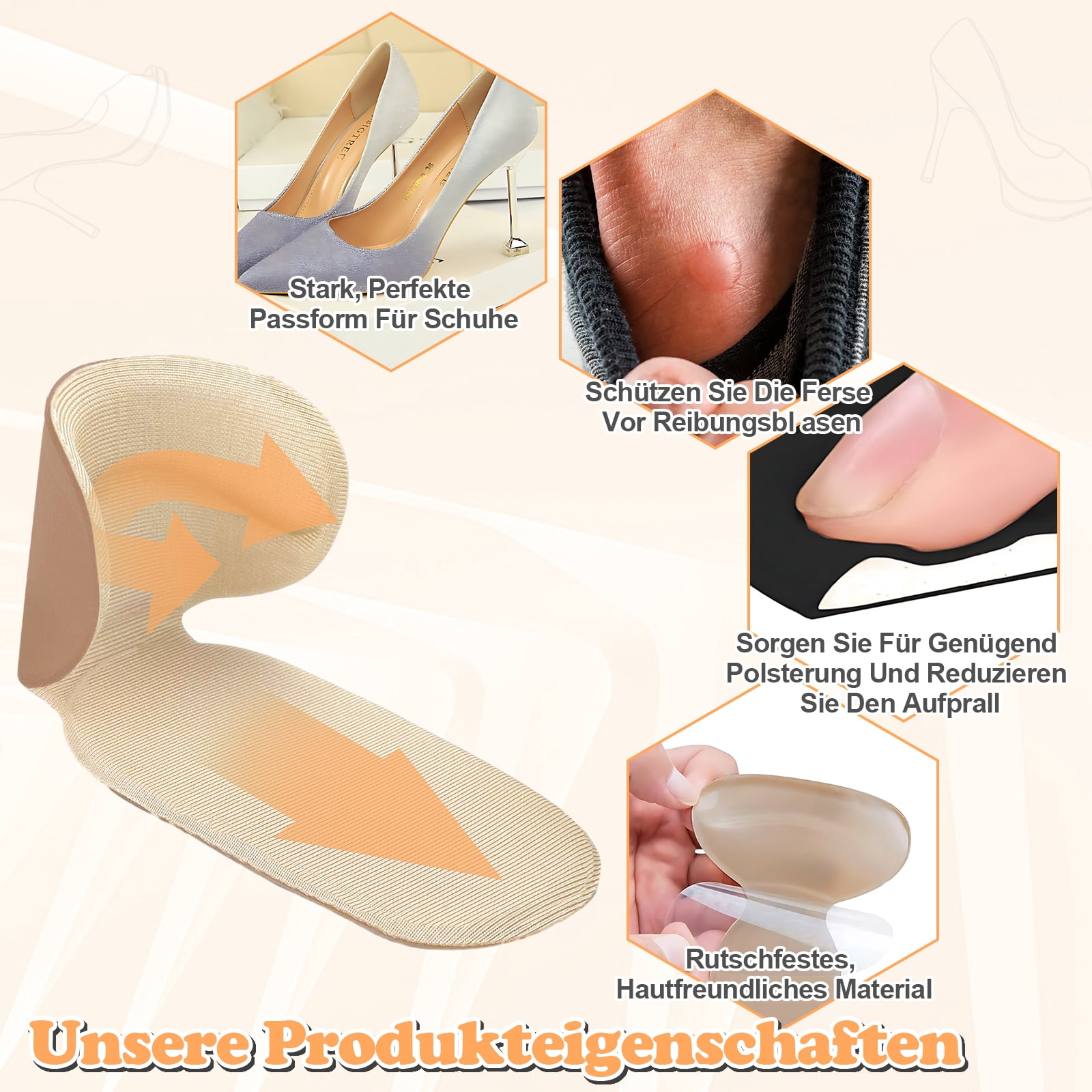 maskred T-Shape Shoe Heel Insoles For Lasting Comfort Adjustable Pressure Relief skin color 1Set