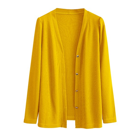 Dazajoo Cardigan Haut Femme Grande Taille Décontracté à Boutons Manches Longues Cardigans Léger Ouvert Voyage Vacances Plage Hauts Jaune,TTTTG