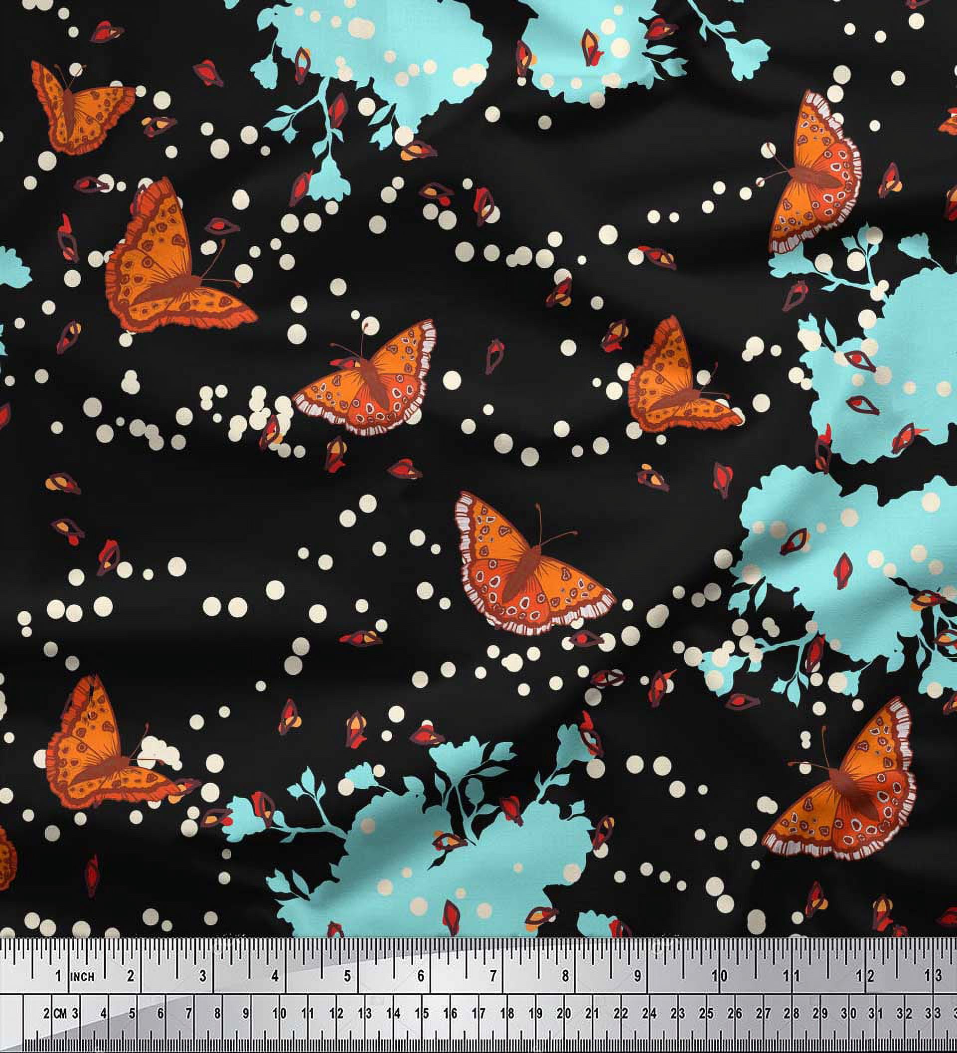 Soimoi Rayon Fabric Dot,Floral & Butterfly Decor Fabric Printed Yard 42 Inch Wide