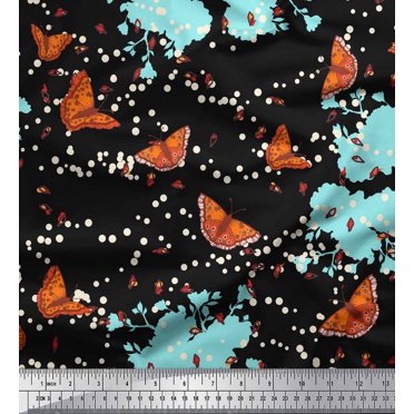 Soimoi Satin Silk Fabric Dot,Floral & Butterfly Print Fabric by the Yard 42 Inch Wide