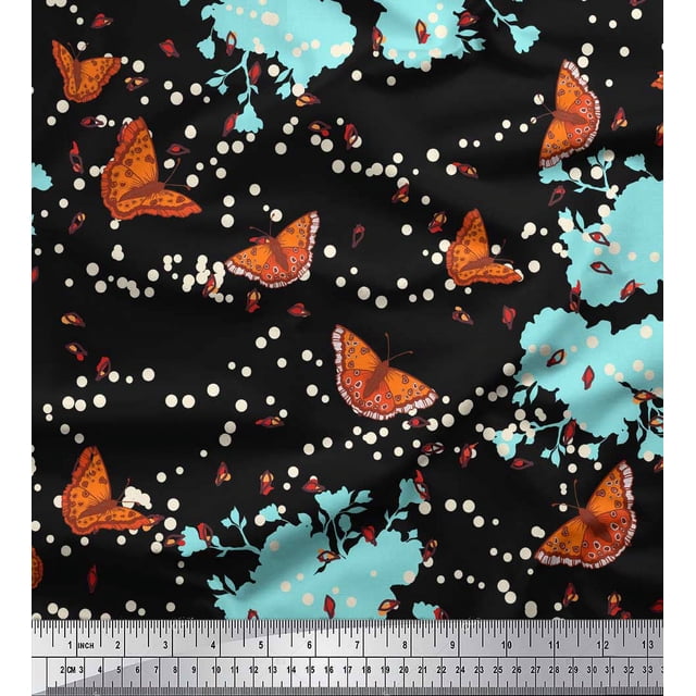 Soimoi Poly Georgette Fabric Dot,Floral & Butterfly Decor Fabric Printed Yard 42 Inch Wide