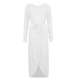 thumbnail image 3 of cfhntfmh Robes de Cocktail pour Femmes Automne Confortables Col Rond Manches Longues Longue Robe Maxi Douce Aguichant Ceinturée Fente Latérale Robe de Soirée, 3 of 3