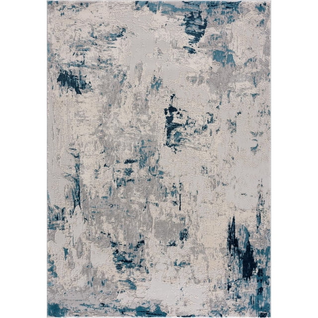 Rug Branch Vogue Collection Tapis Moderne Abstrait avec un Motif Abstrait Usé en Bleu, Gris et Crème. Fait de 100 % Polypropylène, Ce Tapis d'Intérieur Texturé Sans Franges Convient aux Zones Très Passantes comme les Salons et les Couloirs, Souvent Utilisé comme Tapis d'Accent pour Compléter une Déco Moderne Ou Décontractée.