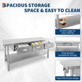 thumbnail image 3 of 1460 lbs Stainless Steel Prep Table with 3 Drawers and Adjustable Shelf, 2 Tier Commercial Workbench for Restaurant Kitchen Food Service, 150 cm 180 cm, 3 of 7