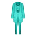 thumbnail image 2 of Innerwin Cardigan Outfit Set Open Front Women Fuzzy 3 Piece Sweatsuit Sleep Solid Color Regular Lounge Sets Green 2XL, 2 of 7