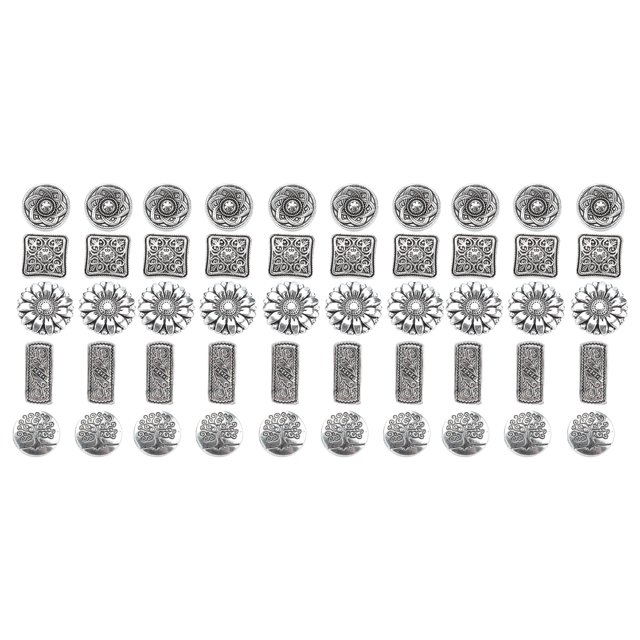 Button, Silver Round Sewing Button Tetragonum Flower Shape Mixed Antique For Suits Coats For Shirts Suspenders For Belts Bags