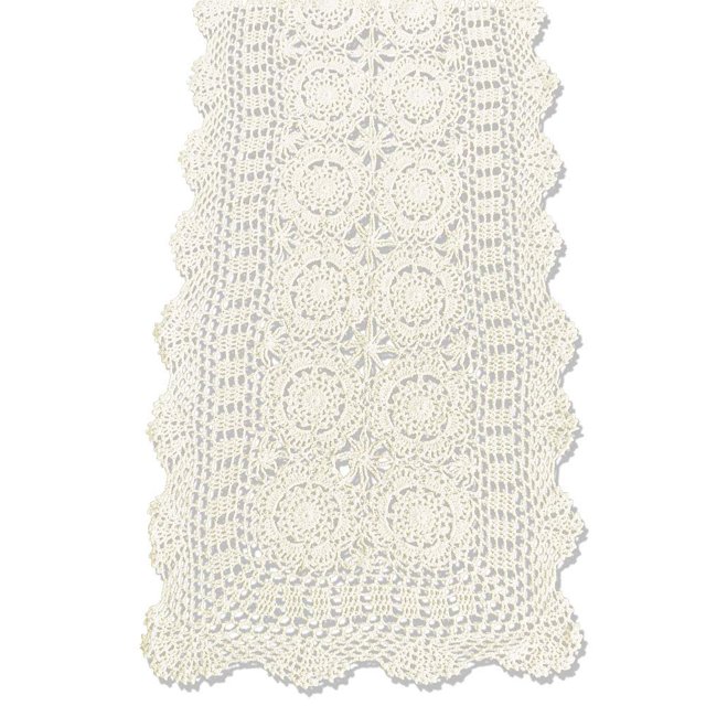 KEPSWET Cotton Handmade Crochet Lace Table Runner Beige Rectangle Coffee Table Dresser Decor (14x36 inch)