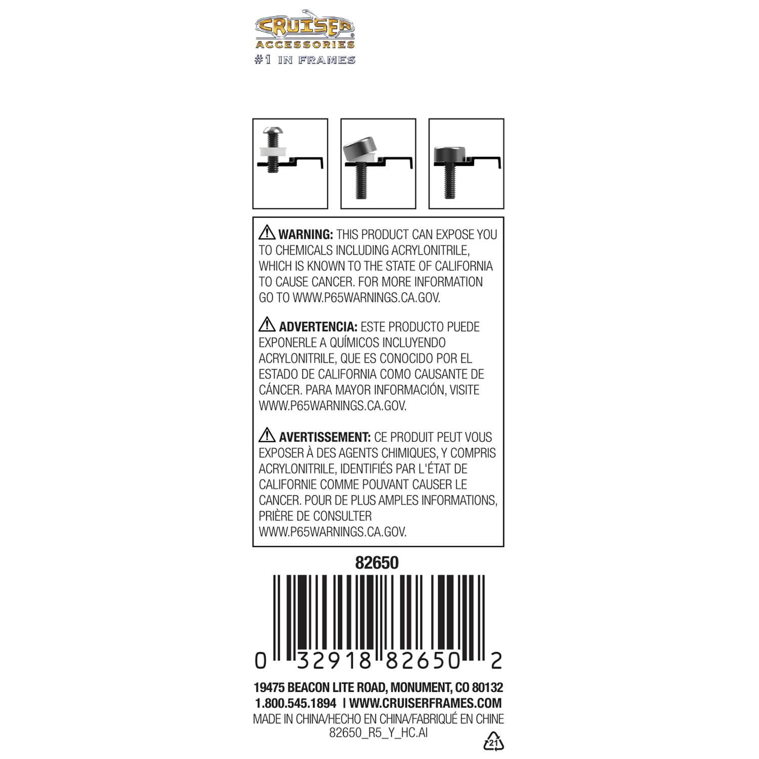 Cruiser Accessories, bouchons de fixation, ferrure noire