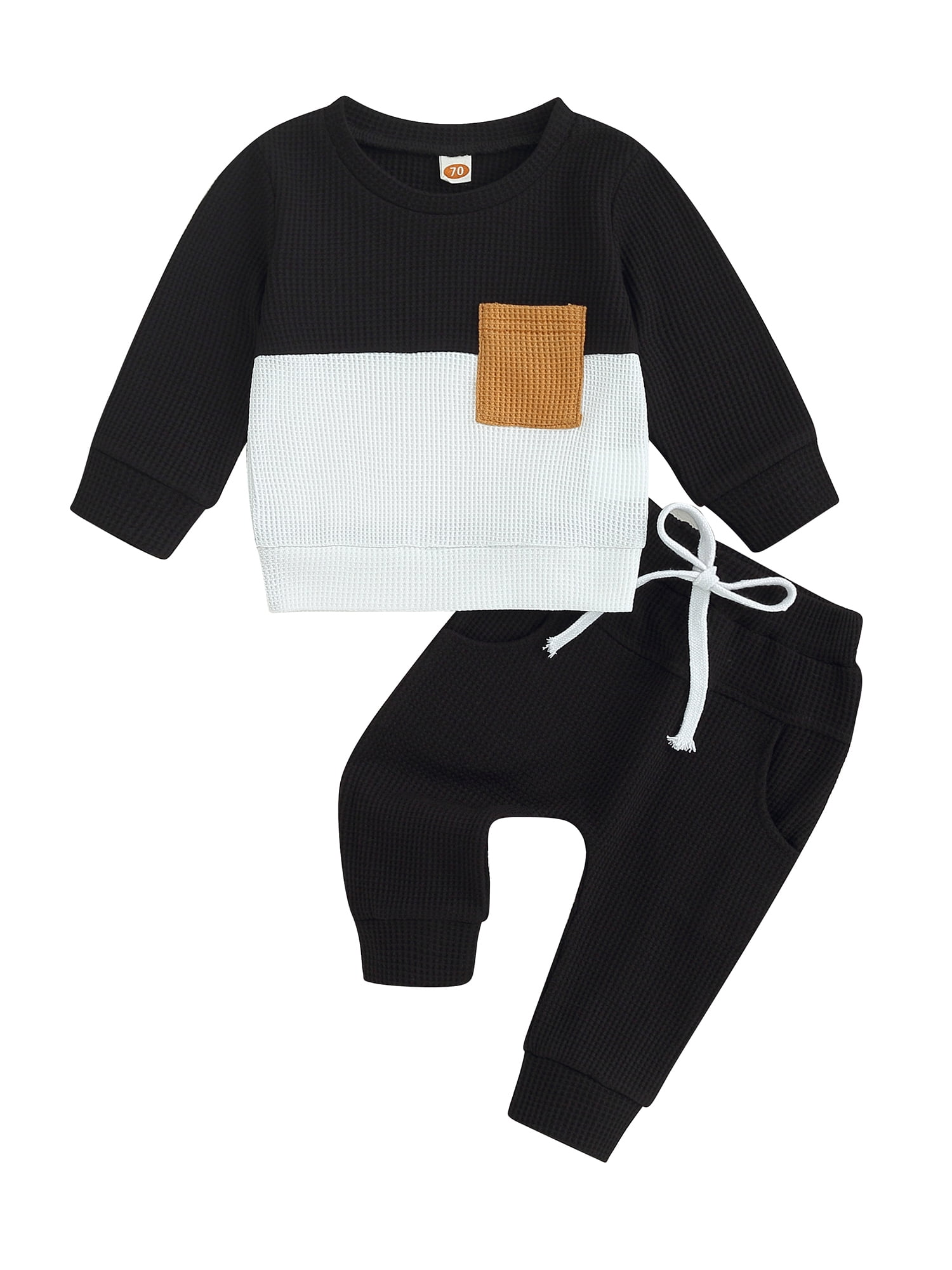 Fortune 0-3T Toddler Baby Boy Waffle Clothes Patchwork Sweatshirt Pullover Long Pants Infant Fall Winter Outfits