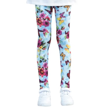 YOUSNH Kids Girls Ankle Length Leggings Printing Flower Classic Stretch Pants Girls Pants Sky Blue_001 2-3 Years