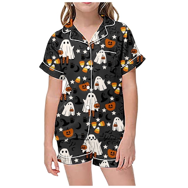 WEAIXIMIUNG Children's Leisure Printed Button Collar Short Sleeved Top Shorts Pajama Set 2-3 Years
