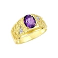 thumbnail image 4 of RYLOS Men's Rings Yellow Gold Plated Silver Designer Nugget Ring Oval 9X7MM Gemstone &  Diamonds  Amethyst Birthstone Rings For Man Size 10, 4 of 7