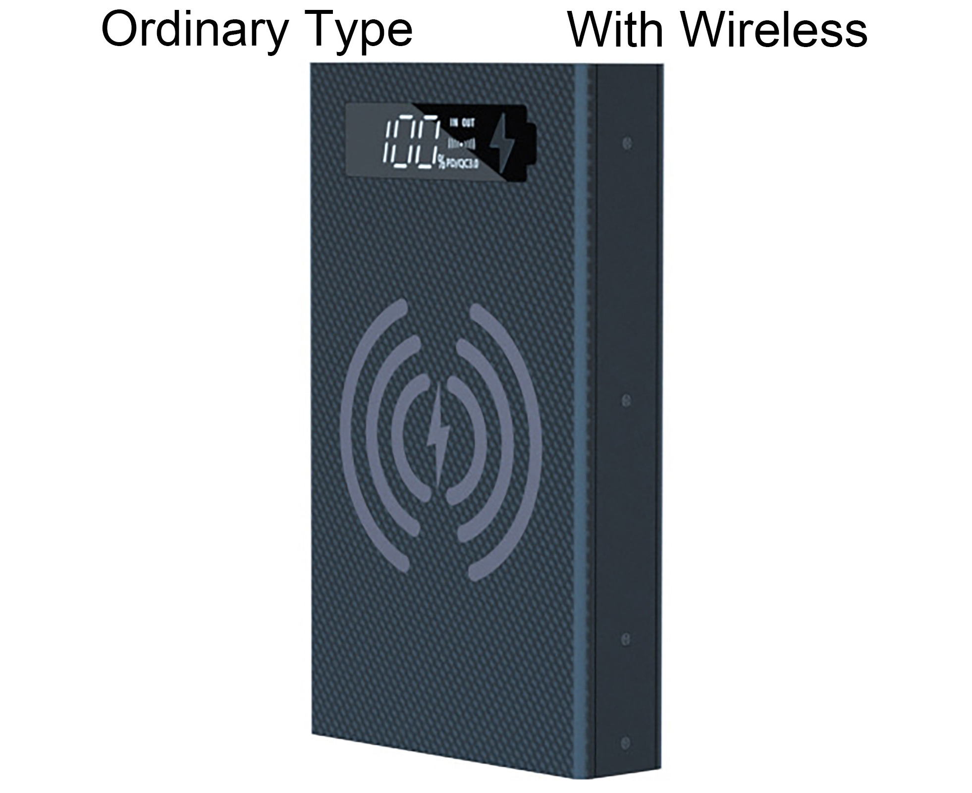 CX5 Power Bank Case Solderless Detachable DIY 5x18650 QC Portable Charger Case for Smart Phone-Black Ordinary Type,with Wireless Charging