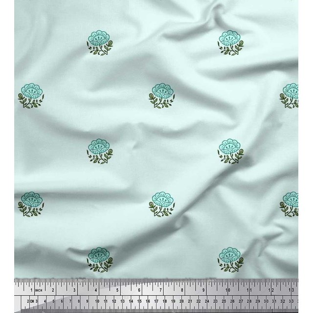 Soimoi Rayon Crepe Fabric Leaves & Floral Block Fabric Prints by Yard 46 Inch Wide
