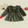 thumbnail image 2 of Toddler Velvet Dress with Ruffle Long Sleeve and  Neck for Baby Girl, 2 of 9