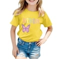 thumbnail image 4 of PMVFHDE Hauts de Bain pour Fille T-Shirt Fille d'Anniversaire à Manches Courtes T-Shirt d'Été à Col Rond Coupe Décontractée Chandails de Base Jaune, 3-4 Ans, 4 of 4