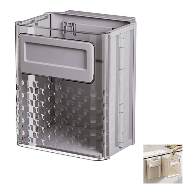 Oleegame 1PC Foldable Hanging Trash Can Foldable Hanging Kitchen Trash Can Wall Mounted Garbage Box Kitchen Food Waste Hanging Trash Can For Kitchen Cabinet Door Portable Trash Can Gray
