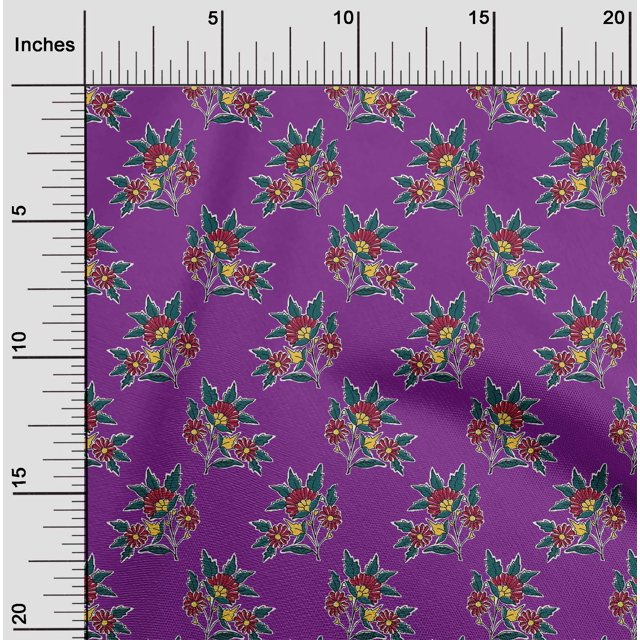 oneOone Polyester Lycra Fabric Leaves & Floral Block Print Fabric By Yard 56 Inch Wide