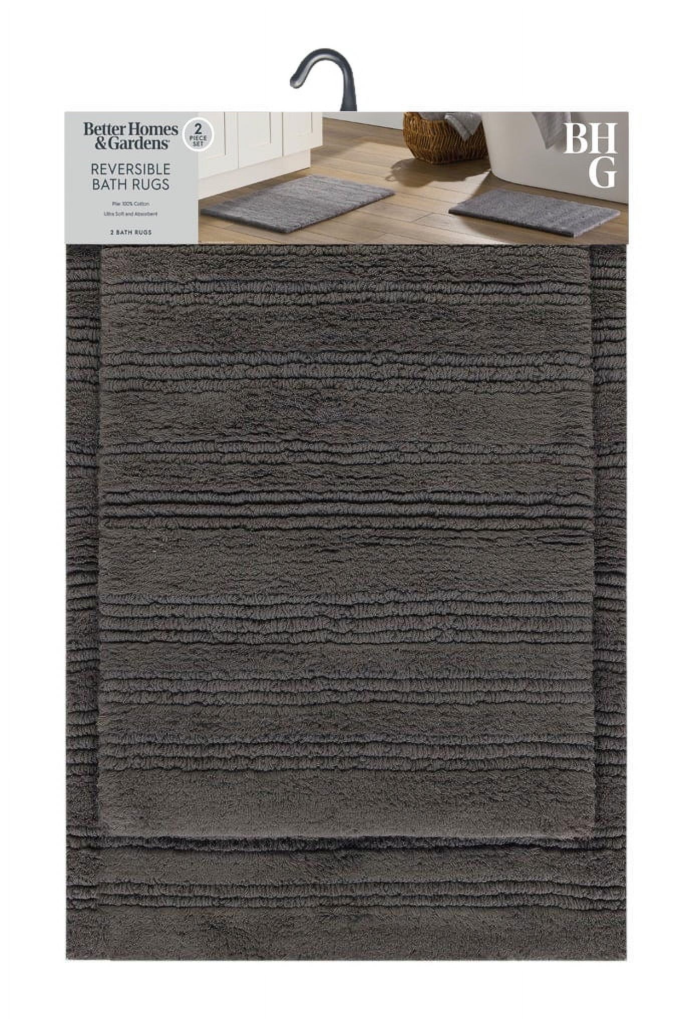 Ensemble de tapis de bain réversibles en coton coupé et bouclé Better Homes & Gardens, 2 pièces, flanelle grise, 17" x 24" et 20" x 30"
