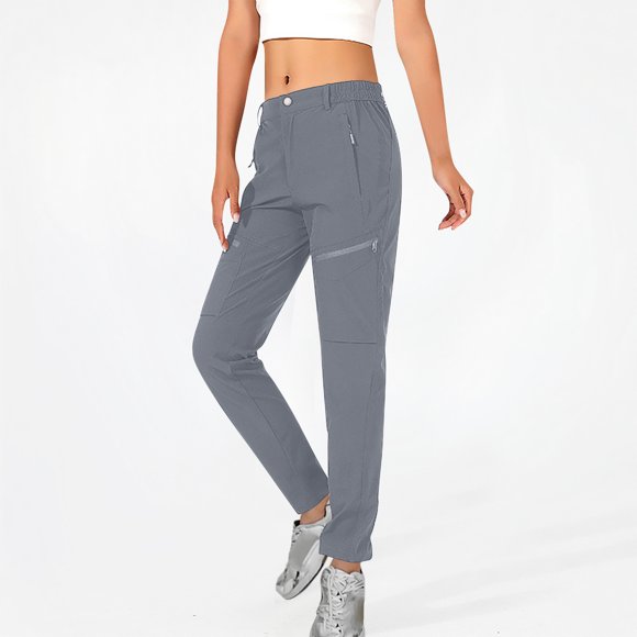 hoksml Women Cargo Pants Joggers Pants Casual Active Pants Solid Color Elastic Waist Button Zippers Pockets Slim Pants Comfy Athletic Track Pants