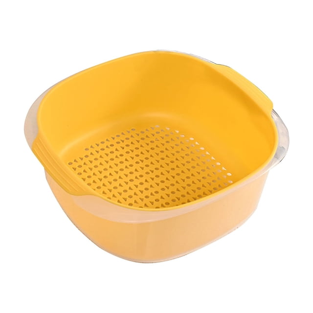 Vegetable Basket Strainer for Kitchen Sink Use with Soaking Bowl – 10.23 in x 9.44 in x 3.93 in ABS Plastic Colander and Removable Strainer Set