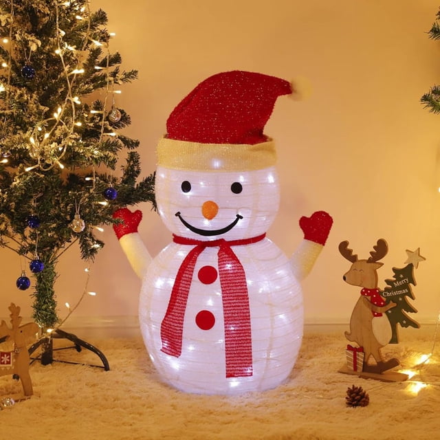 CUITING Lighted Snowman Outdoor Christmas Decorations Light Up Collapsible Snowman Battery Operated Light-Up Christmas Decorations for Porches Lawns Yards 27 Inch
