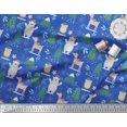 thumbnail image 2 of Soimoi Blue Poly Georgette Fabric Bear & Reindeer Cartoon Printed Fabric 1 Yard 42 Inch Wide, 2 of 5