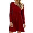 thumbnail image 1 of Women High Waist Long Sleeve Crew Neck Solid Color Pleated Mini Dress, 1 of 4