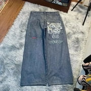JNCO High quality Embroidered graphic jeans Y2K Hip Hop baggy jeans Men Women 2000s clothing aesthetic Harajuku wide leg jeans LUHAN