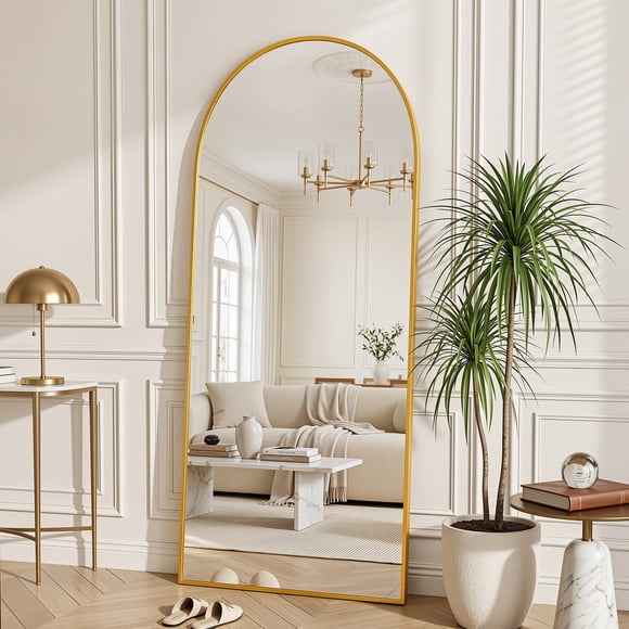 Antok Arched Full Length Mirror 71"x26.1", Standing Floor Mirror with Gold Frame, Durable Anti-Shatter Glass, Freestanding/Wall Mountable for Bedroom, Living Room, Dressing Room