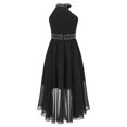 thumbnail image 2 of Oyolan Robe Trapèze à Col Licou pour Fille, Demoiselle d'Honneur Junior, Fille aux Fleurs, Robe Maxi Asymétrique en Mousseline, Robe de Fête, Noir, 8, 2 of 5