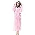 thumbnail image 3 of Women's Plush Fleece Long Robe with Hood, Warm Comfy Fluffy Bathrobe,Pink, 3 of 4