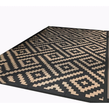Picnic Perfection: Reversible Outdoor Rug, Plastic Straw Mat for Backyard and RV Adventures, Patio and Deck Decor, Dark Color, Quick Dry (Picnic)